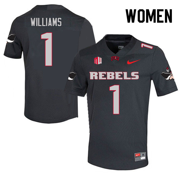 Women #1 Jerrae Williams UNLV Rebels College Football Jerseys Stitched Sale-Charcoal